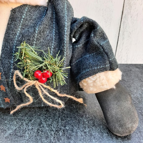 HANDMADE Primitive Country Snowman Wool Coat Stuffed Doll Christmas Decor - Picture 4 of 8